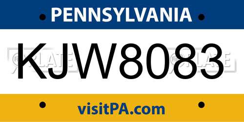 KJW8083 Pennsylvania License Plate