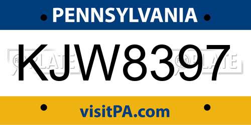 KJW8397 Pennsylvania License Plate