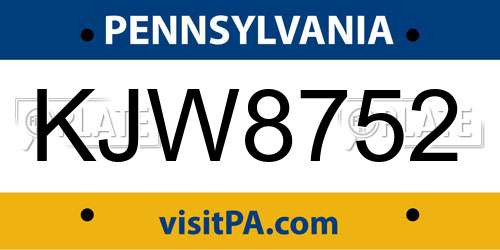 KJW8752 Pennsylvania License Plate