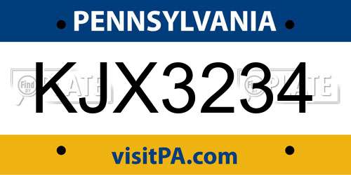 KJX3234 Pennsylvania License Plate