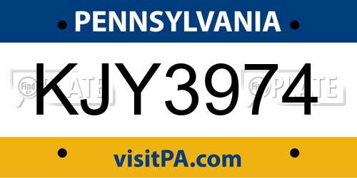 KJY3974 Pennsylvania License Plate
