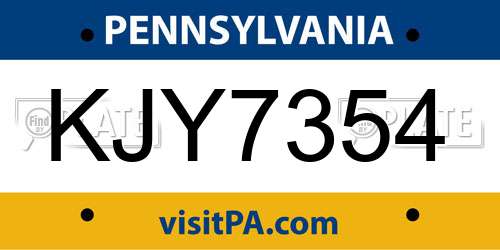 KJY7354 Pennsylvania License Plate