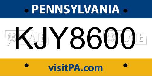 KJY8600 Pennsylvania License Plate