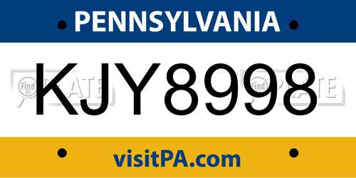 KJY8998 Pennsylvania License Plate