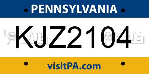 KJZ2104 Pennsylvania License Plate
