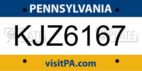 KJZ6167 Pennsylvania License Plate