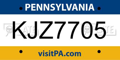 KJZ7705 Pennsylvania License Plate