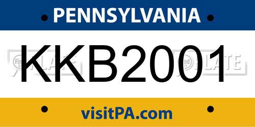 KKB2001 Pennsylvania License Plate