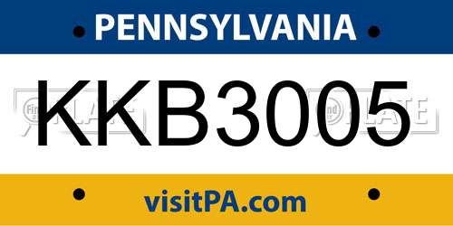 KKB3005 Pennsylvania License Plate