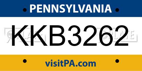 KKB3262 Pennsylvania License Plate