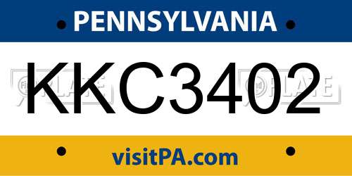 KKC3402 Pennsylvania License Plate