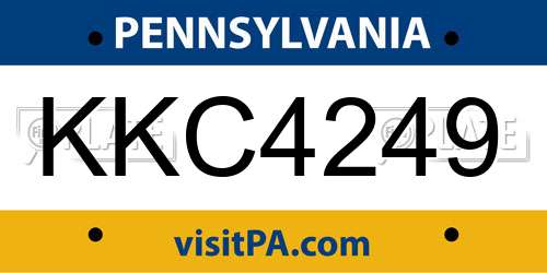 KKC4249 Pennsylvania License Plate