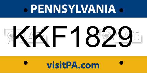 KKF1829 Pennsylvania License Plate