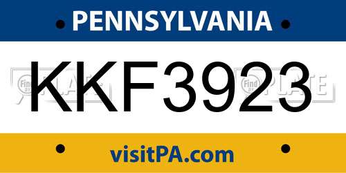 KKF3923 Pennsylvania License Plate