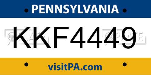 KKF4449 Pennsylvania License Plate