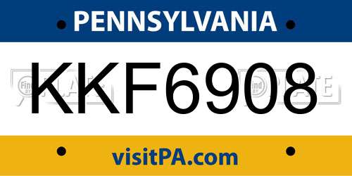 KKF6908 Pennsylvania License Plate