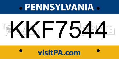 KKF7544 Pennsylvania License Plate