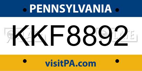 KKF8892 Pennsylvania License Plate