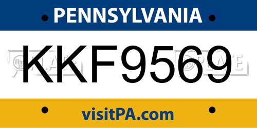 KKF9569 Pennsylvania License Plate