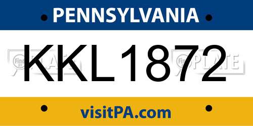 KKL1872 Pennsylvania License Plate