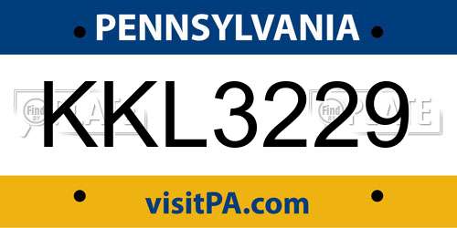 KKL3229 Pennsylvania License Plate