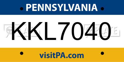 KKL7040 Pennsylvania License Plate