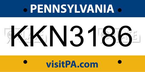 KKN3186 Pennsylvania License Plate