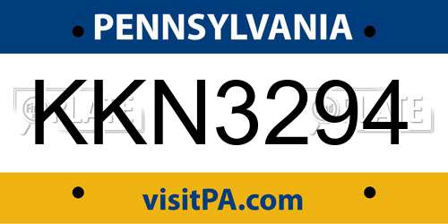 KKN3294 Pennsylvania License Plate