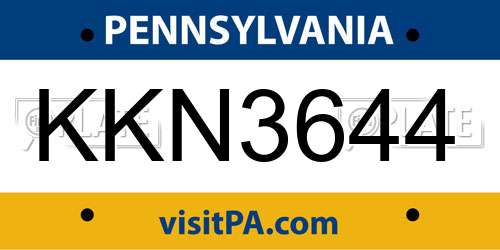 KKN3644 Pennsylvania License Plate