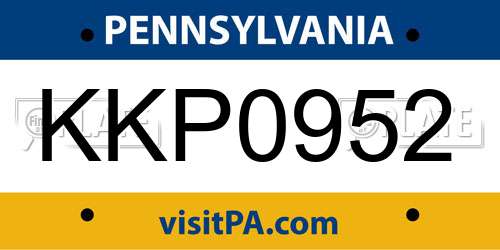 KKP0952 Pennsylvania License Plate