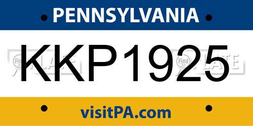 KKP1925 Pennsylvania License Plate