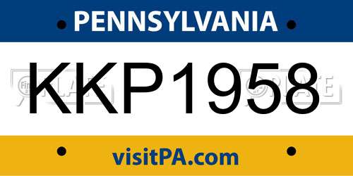 KKP1958 Pennsylvania License Plate