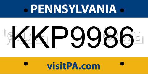KKP9986 Pennsylvania License Plate