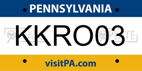 KKRO03 Pennsylvania License Plate