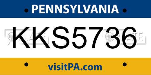 KKS5736 Pennsylvania License Plate