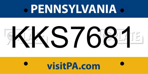KKS7681 Pennsylvania License Plate
