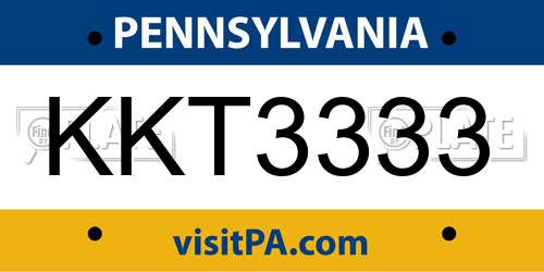 KKT3333 Pennsylvania License Plate