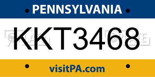 KKT3468 Pennsylvania License Plate