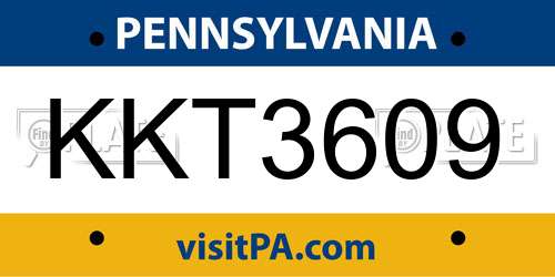KKT3609 Pennsylvania License Plate