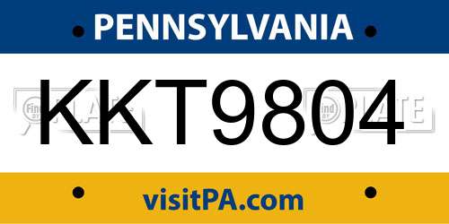 KKT9804 Pennsylvania License Plate