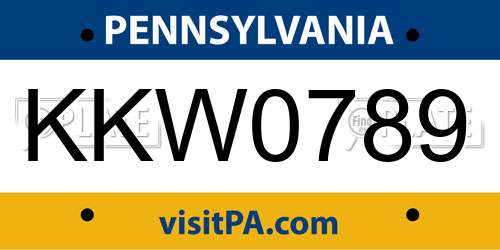 KKW0789 Pennsylvania License Plate