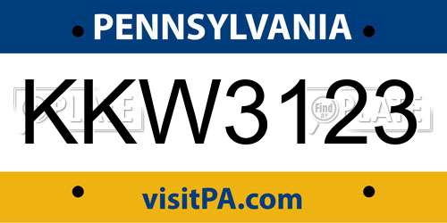 KKW3123 Pennsylvania License Plate