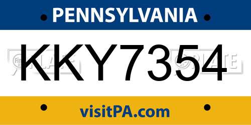 KKY7354 Pennsylvania License Plate