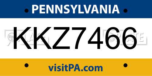 KKZ7466 Pennsylvania License Plate