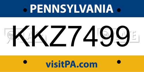 KKZ7499 Pennsylvania License Plate