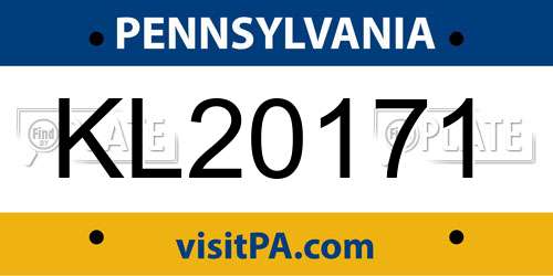 KL20171 Pennsylvania License Plate