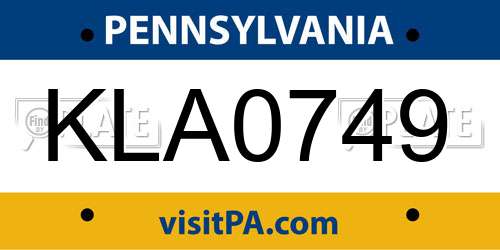 KLA0749 Pennsylvania License Plate