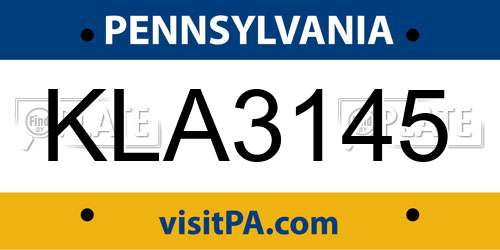 KLA3145 Pennsylvania License Plate