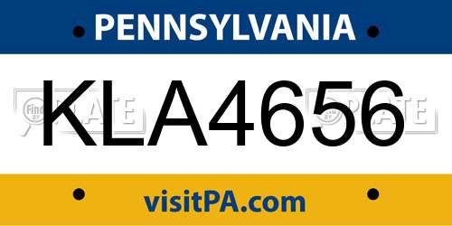 KLA4656 Pennsylvania License Plate