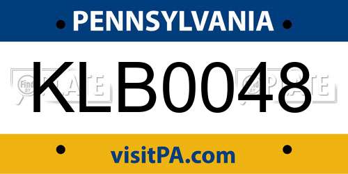 KLB0048 Pennsylvania License Plate